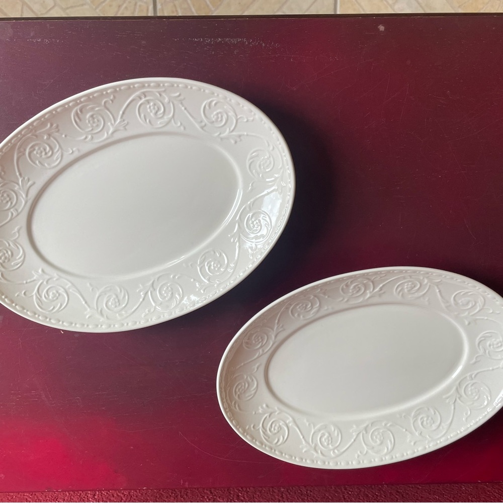 Mikasa White Embossed Oval Serving Platters - Set of 2